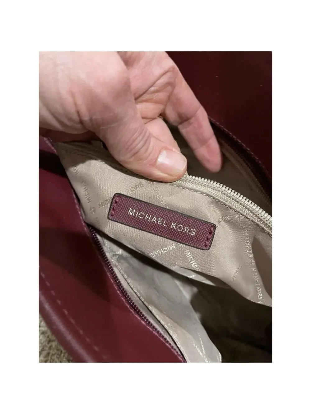 Michael Kors Large Tote Zipped Shoulder Bag Brown Leather Red Accents MK Logo